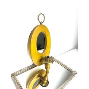 Country Cottage Mirroed Wall Sconce , Mid century Wooden Wall Sconce with Mirror